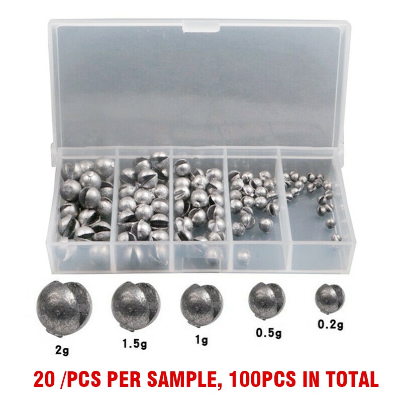 100pcs/box Fishing Sinker Set Weight Tackle Round Split Bite Lead Shot Auxiliary Fishing Tackle Beans Sinker with Box