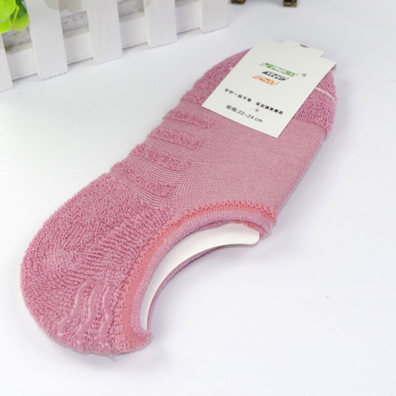 Calcetines de algodón con fondo de toalla para mujer, medias de silicona antideslizantes, invisibles, 5 par/lote, primavera y otoño,: Pink
