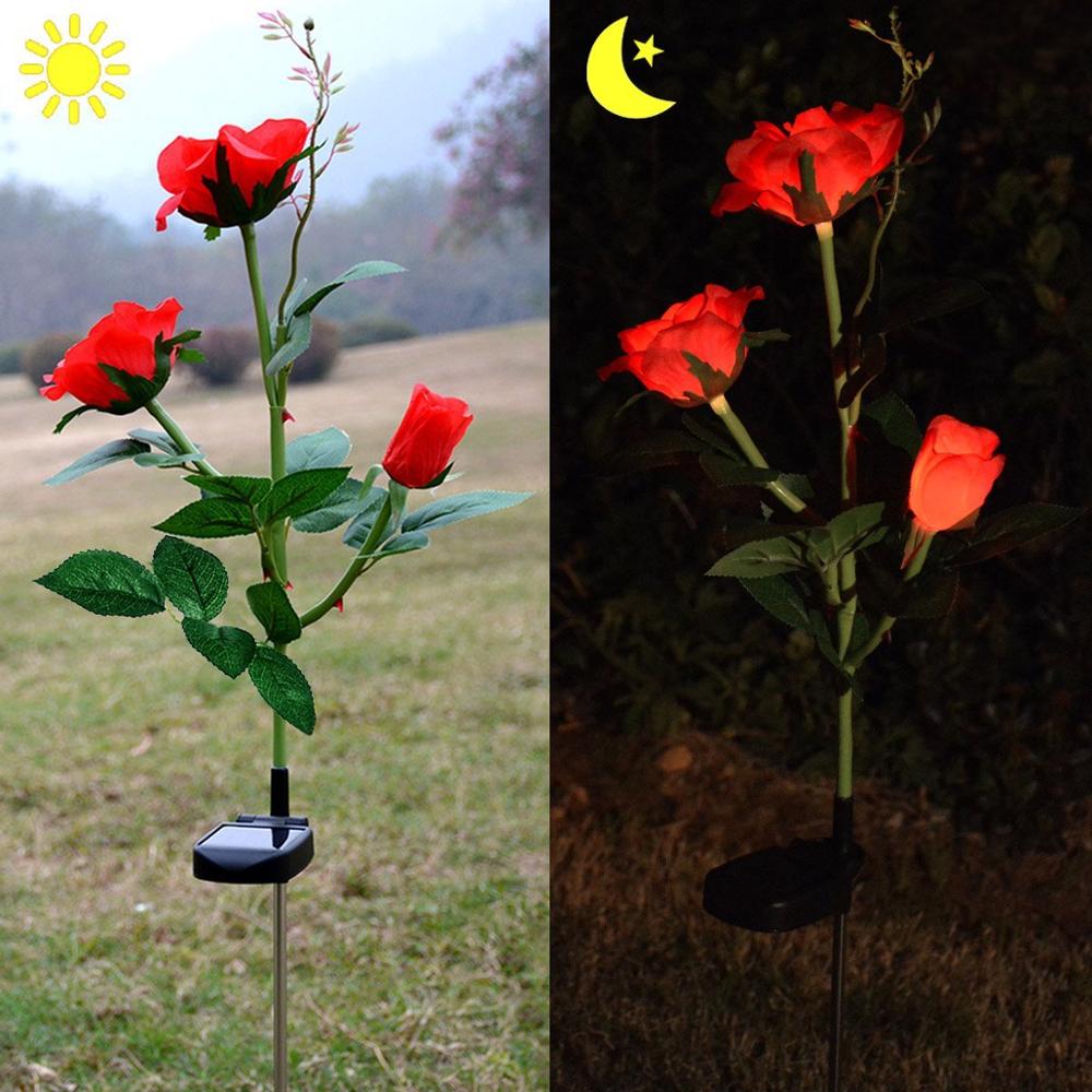 Udendørs vandtætte solar rose led pæl lys soldrevne rose blomster lys til haven baghave terrasse dekoration
