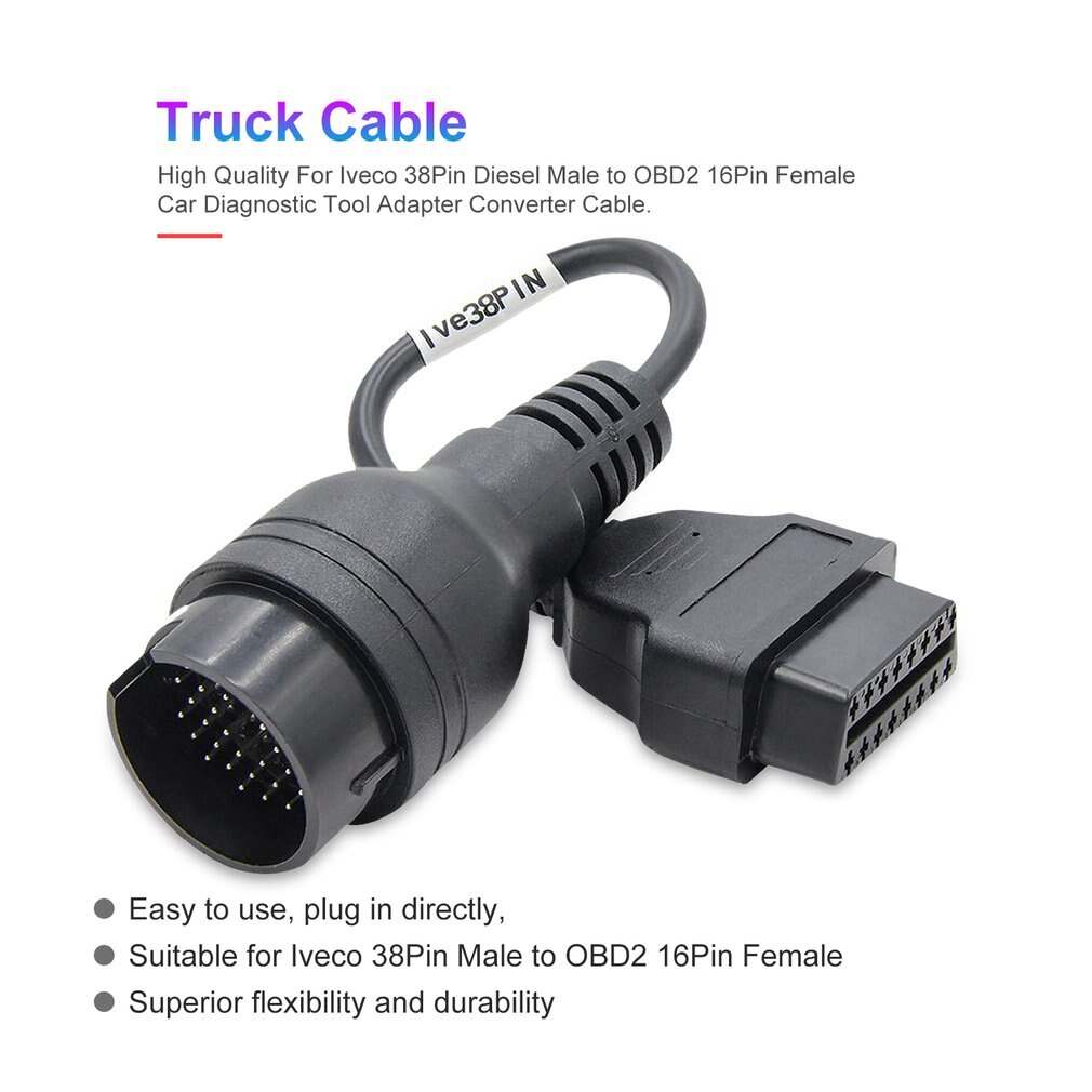 Truck Cable OBD1 to OBD2 for Iveco 38Pin Male to OBD2 16Pin Adapter Cable