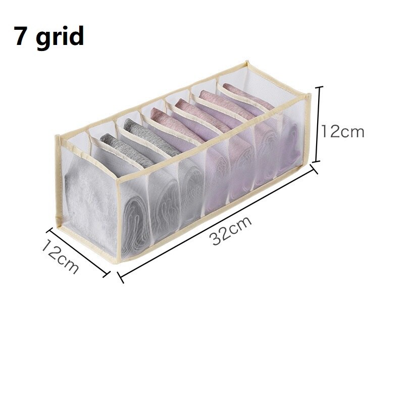 Foldable Cloth Organizer Closet Drawer Organizer With Divider Jeans Leggings Underwear Socks Storage Box Wardrobe Pants Storage: Beige 7 Grid