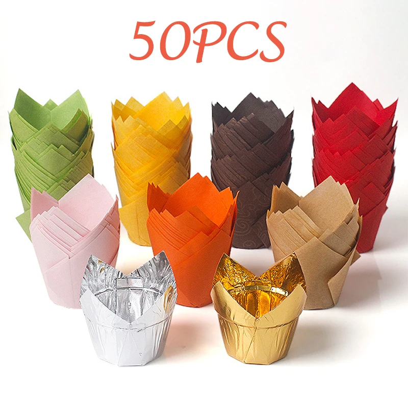200 stücke Tulpe Muffin Cupcake Pappbecher öl dichte Cupcakes Liner zurück Muffin Kasten Tasse Kuchen Dekorations werkzeuge Muffin wickeln Fälle