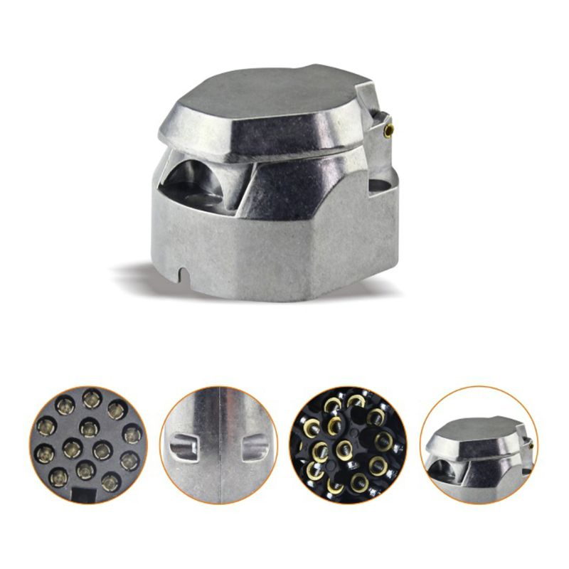 13- polig metall släpvagnsuttag aluminiumlegering 13- vägs belysningskontakter eladapter för husbil husvagn