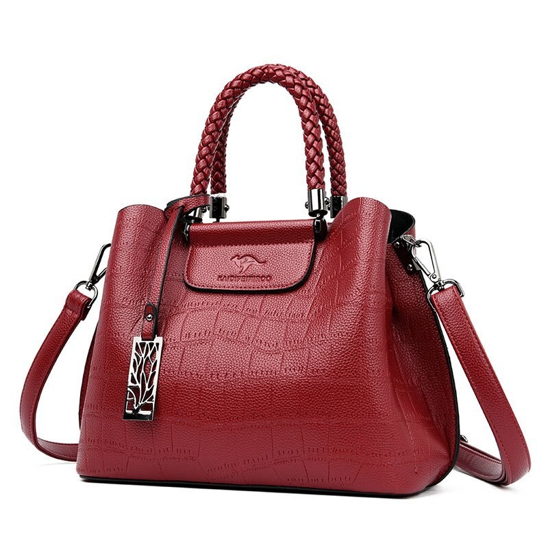 ACELURE Metal Pendant Solid Color Alligator PU Leather Women Shopping Handbags Purse Female Shoulder Crossbody Bags Ladies Purse: Red