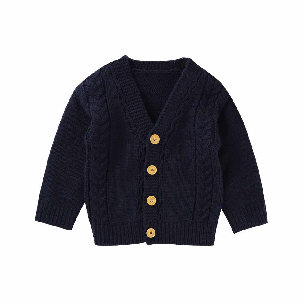 Børn sweater afslappet sorte strikkede jakker og frakker til baby drenge fuldærmet toddler børn cardigan tøj infantil strik: 6m