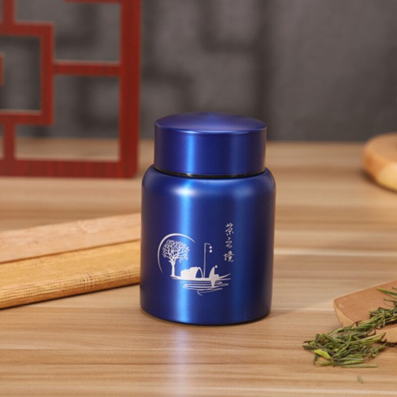 Stainless Steel Tea Caddy Large-capacity Sealed and Leak-proof Metal Storage Tank: Blue
