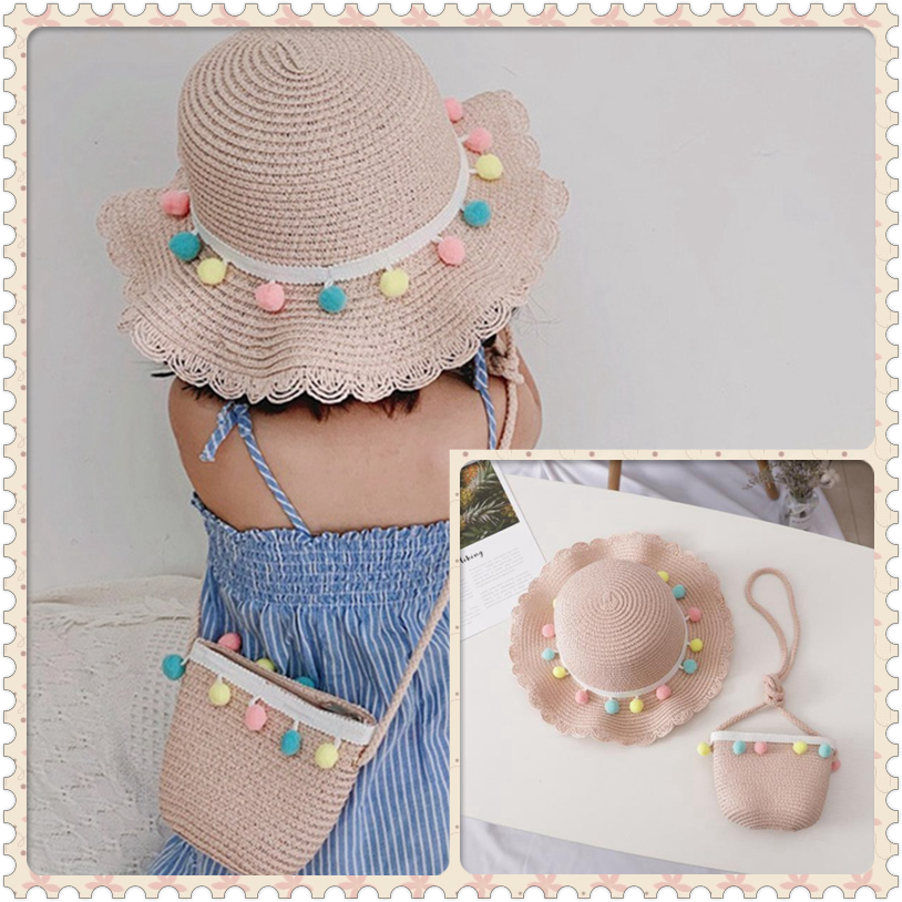 Lapsi kesä ranta aurinkohatut lapsille tytöille olki ämpäri hatut matkalippis lapsille iso lierinen pompon kasetin suojahatut