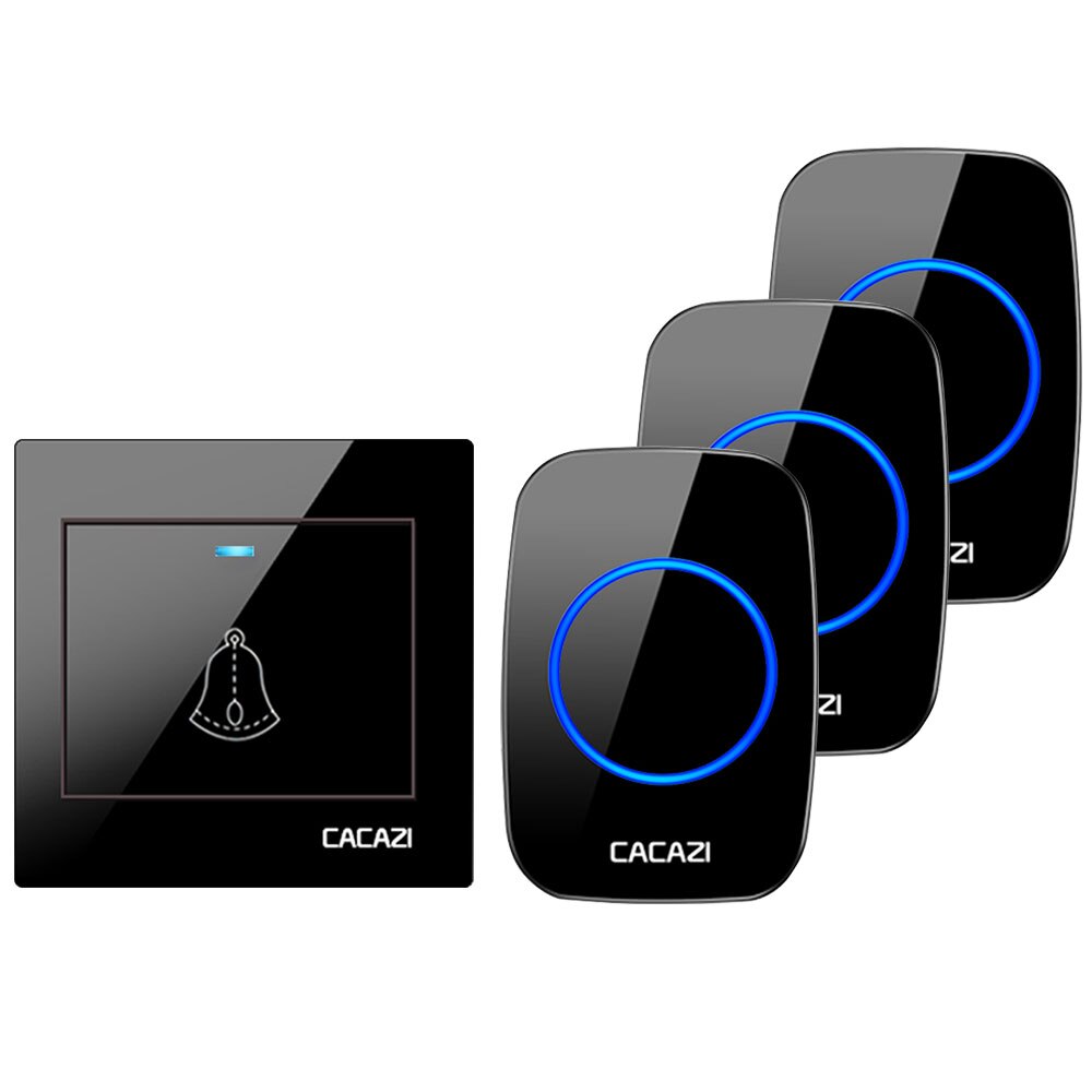 CACAZI Wireless Doorbell Waterproof 60 chimes 5 Volume Home Cordless Door Ring Bell 220V US EU UK Plug 1 2 Button 1 2 3 Receiver: Ivory / us
