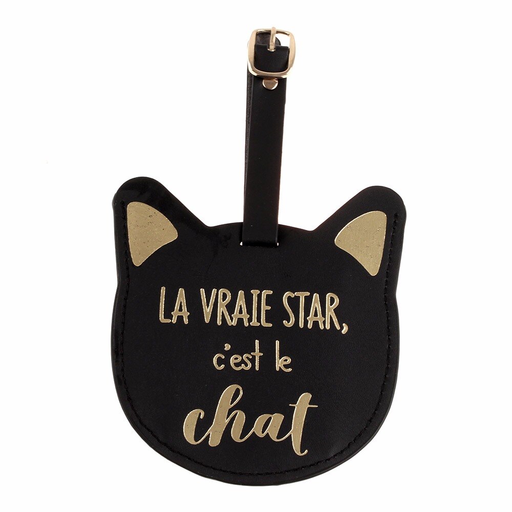 Mooie Animal Koffer Lederen Kat Luggagetag Tas Hanger Reisaccessoires Naam Id Adres Draagbare Label Zak: Black