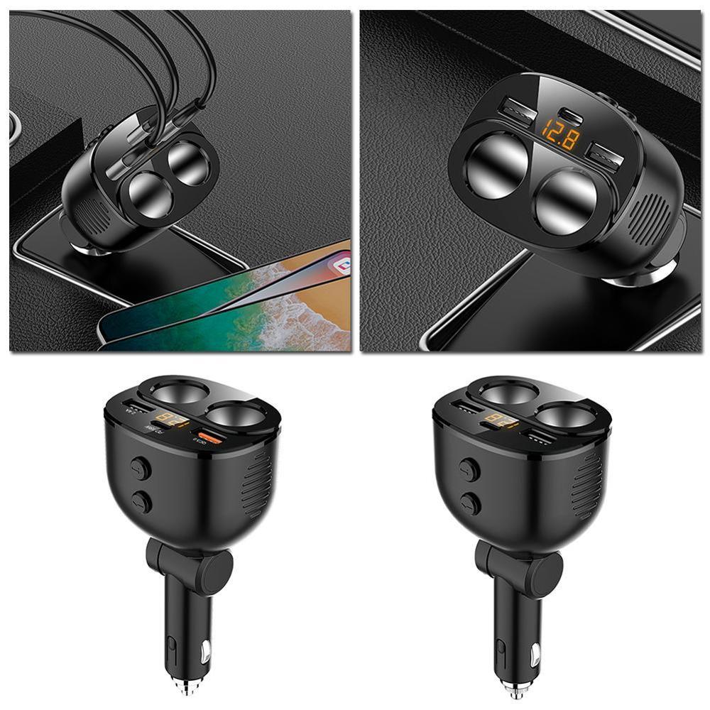 Autolader 2 -weg auto sigarettenaansteker splitter dubbele usb + type -c 12v stroomadapter 5 in 1 snelladen  qc3.0 laders