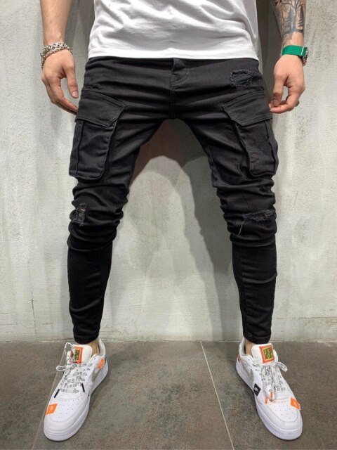 MAN British Style Fastener Overalls Street Suspender Pants Hip Hop Work Clothes Men's Ripped Gallus Suspender Pencil Jeans: M
