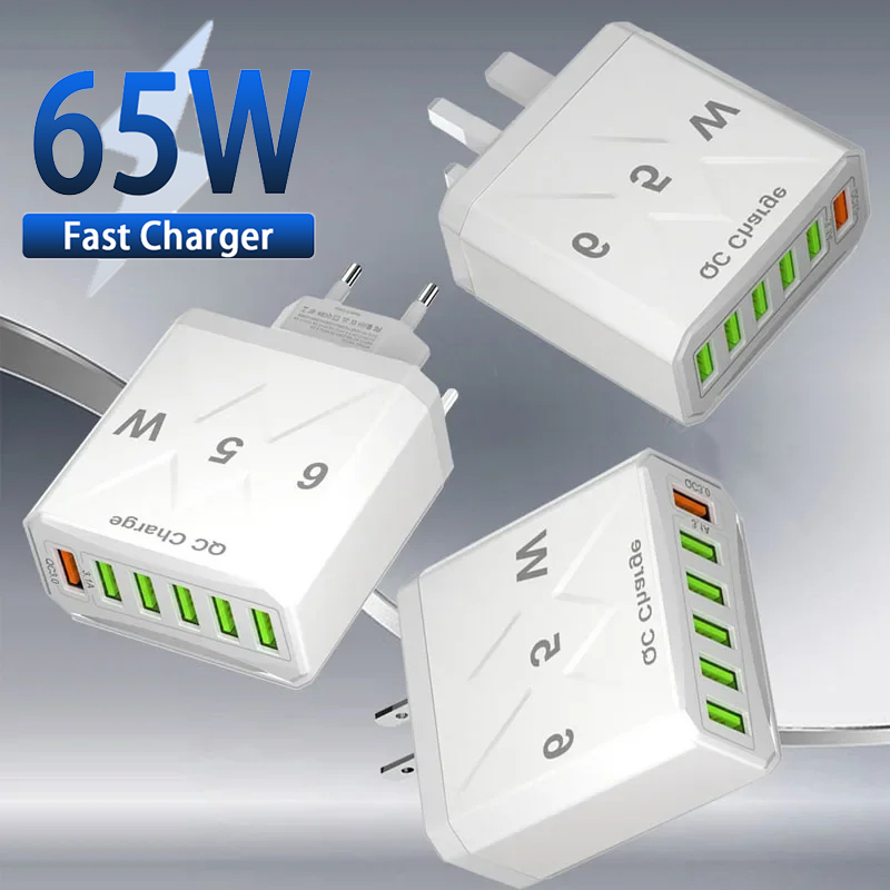 65w mobiele telefoons 6 poorten snellader usb-oplader snellaadadapter 6-- in- -1 qc3.0 us eu-kr-stekker snellader voor iphone
