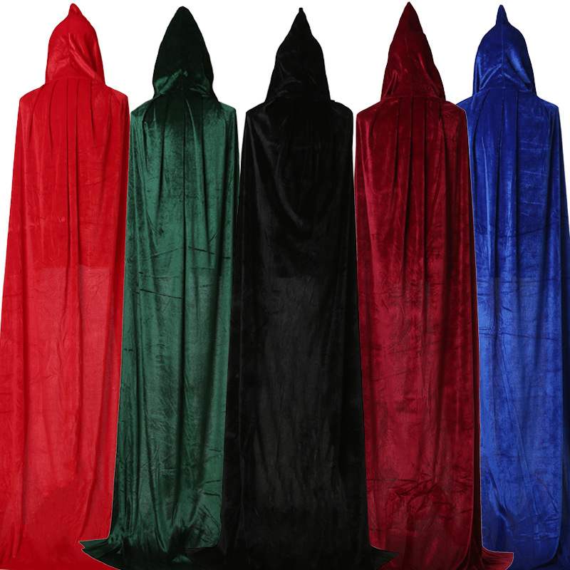 I bambini di età di Carnevale Costume di Halloween Uomo Donna Wizard Cosplay Lungo Mantello di Velluto Gotico Mantello Con Cappuccio Robe Medievale Strega Vampiro