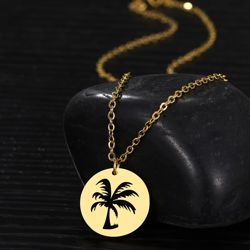 Rvs Kettingen Hollow Kokospalm Hanger Mode Choker Ketting Charme Ketting Voor Vrouwen Sieraden Party Huwelijksgeschenken