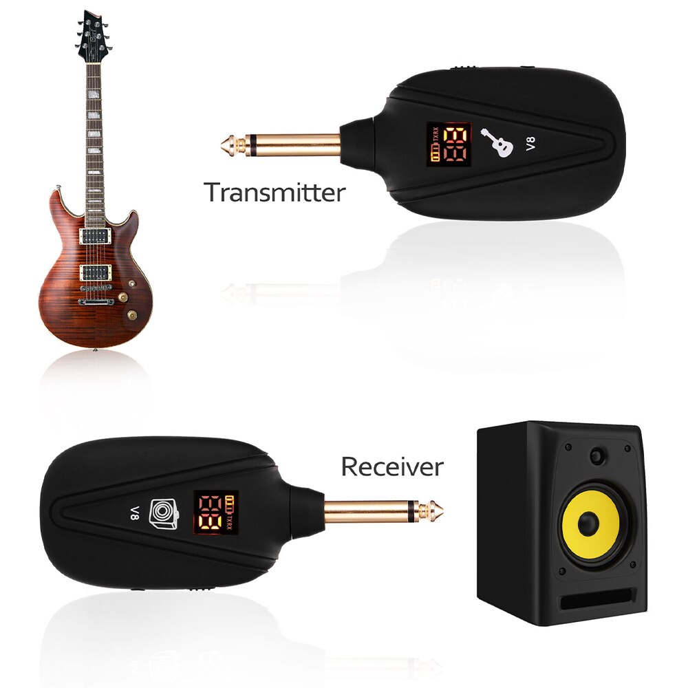 V-8 Système Guitare Sans Fil Rechargeable 4 Canaux Émetteur Guitare Récepteur Guitare Électrique Basse Ramasser pour Pièces De Guitare