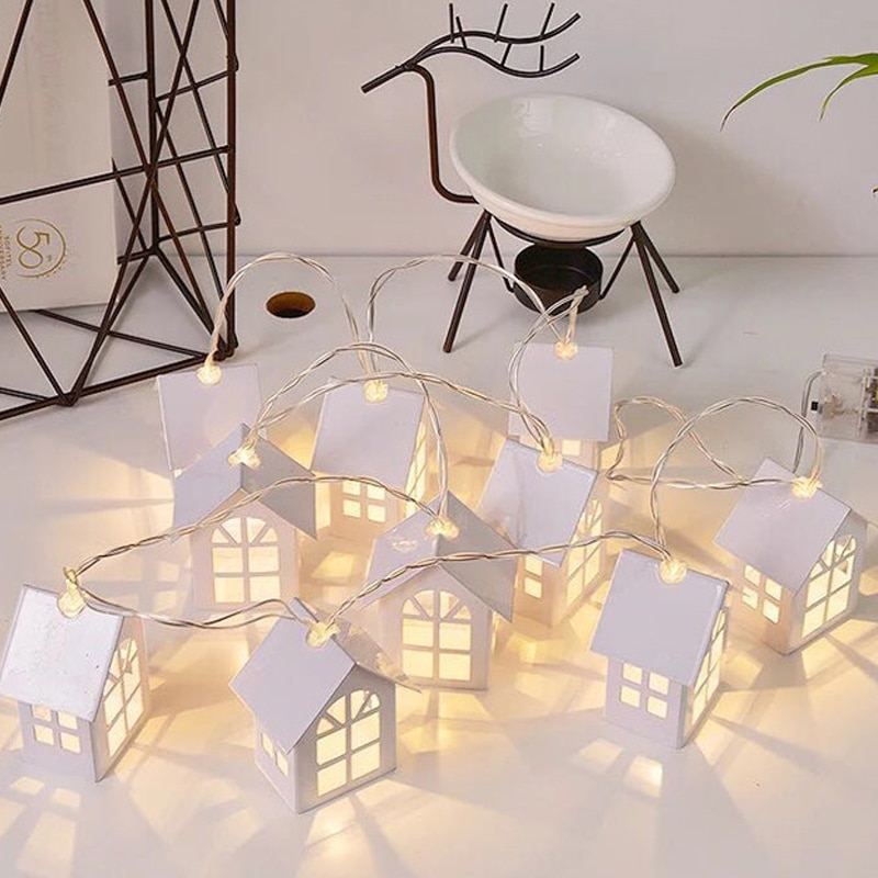 1.8m10 Pcs LED Doll House Led Christmas Tree House Decoration Fairy Tale Style Wedding Christmas Wreath Year