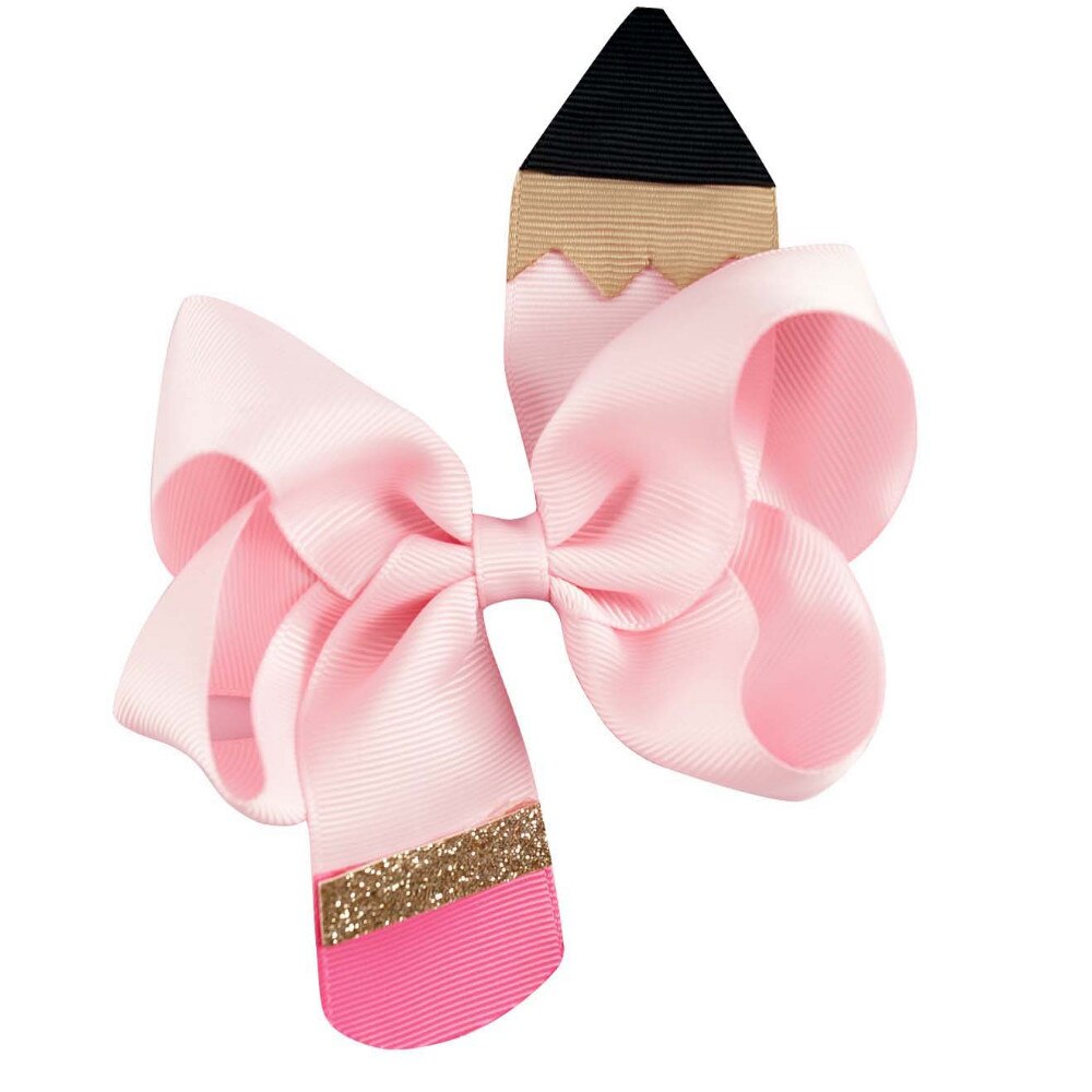 6 uds hecho a mano 4,5 "lápiz volver a la escuela moño para cabello con Clip para niñas Boutique lápiz horquilla accesorios de graduación preescolar