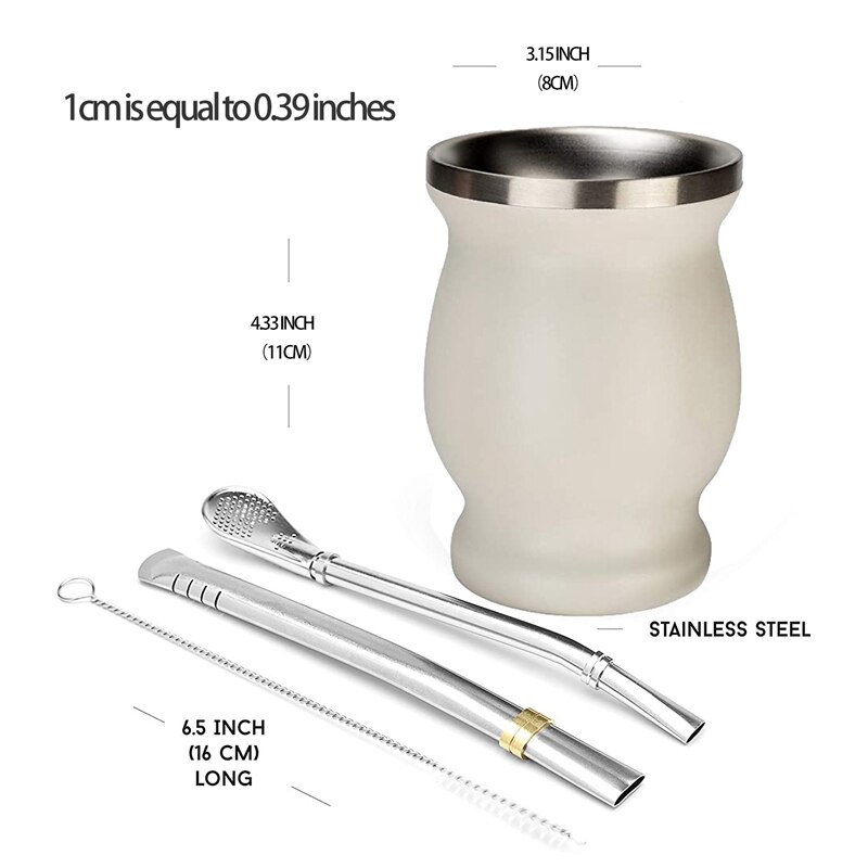 Double-Wall Stainless Yerba Mate Gourd Tea Cup Set Coffee Water Cup With 2 Bombillas Straws Spoon ＆ Clean Brush