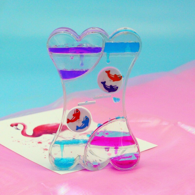 Valentine's Day Double Hourglass Liquid Timer Visual Timer Oil Liquid Motion Hourglass Floating Desk Heart Decoration Acrylic: Silver