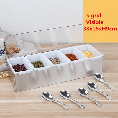 6 Compartment Seasoning Case Bar Condiment Box Holder Bar Drinks Fruit Garnish Cocktail Lime Lemo snack container storage box: Visible 5 grid