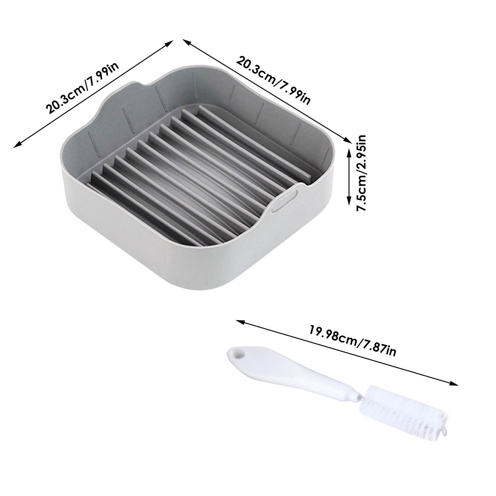 Square Silicone Air Fryer Liner Reusable Air Fryer Basket Non Stick Basket Baking Cooking Kitchen Utensils Airfryer Accessories: grey and brush