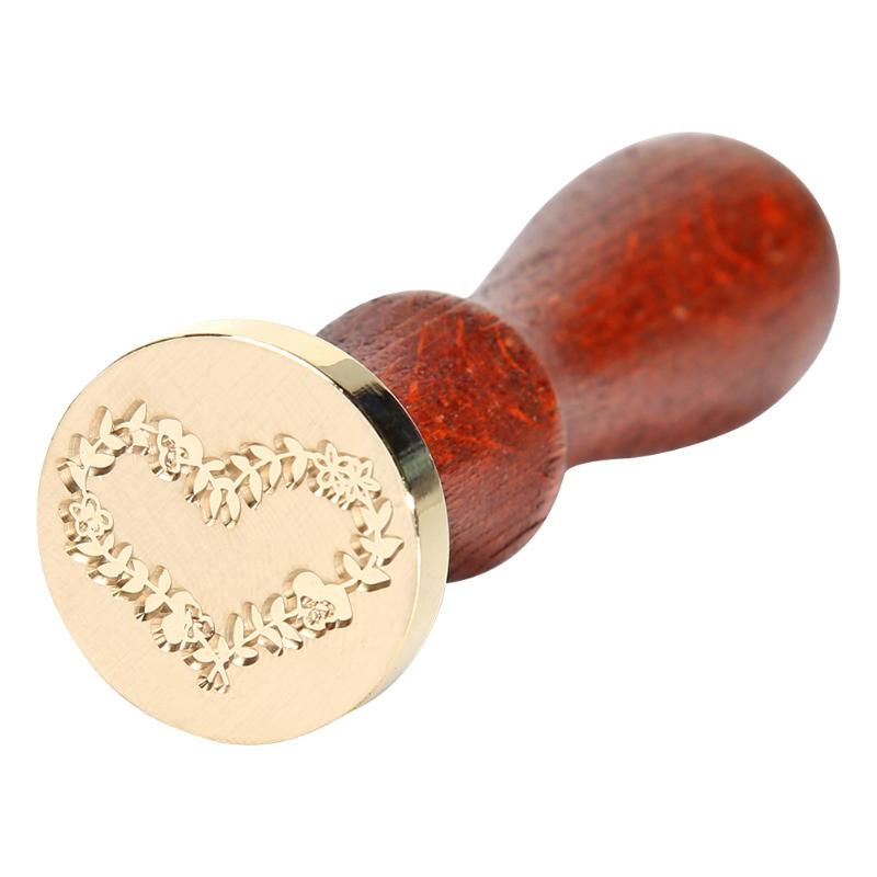 Diy håndværk elsker hjertevoks forseglingsstempel retro træhåndtag kobberforseglingsvokstempel til indhylling af decortaion bryllupsforsyninger: C