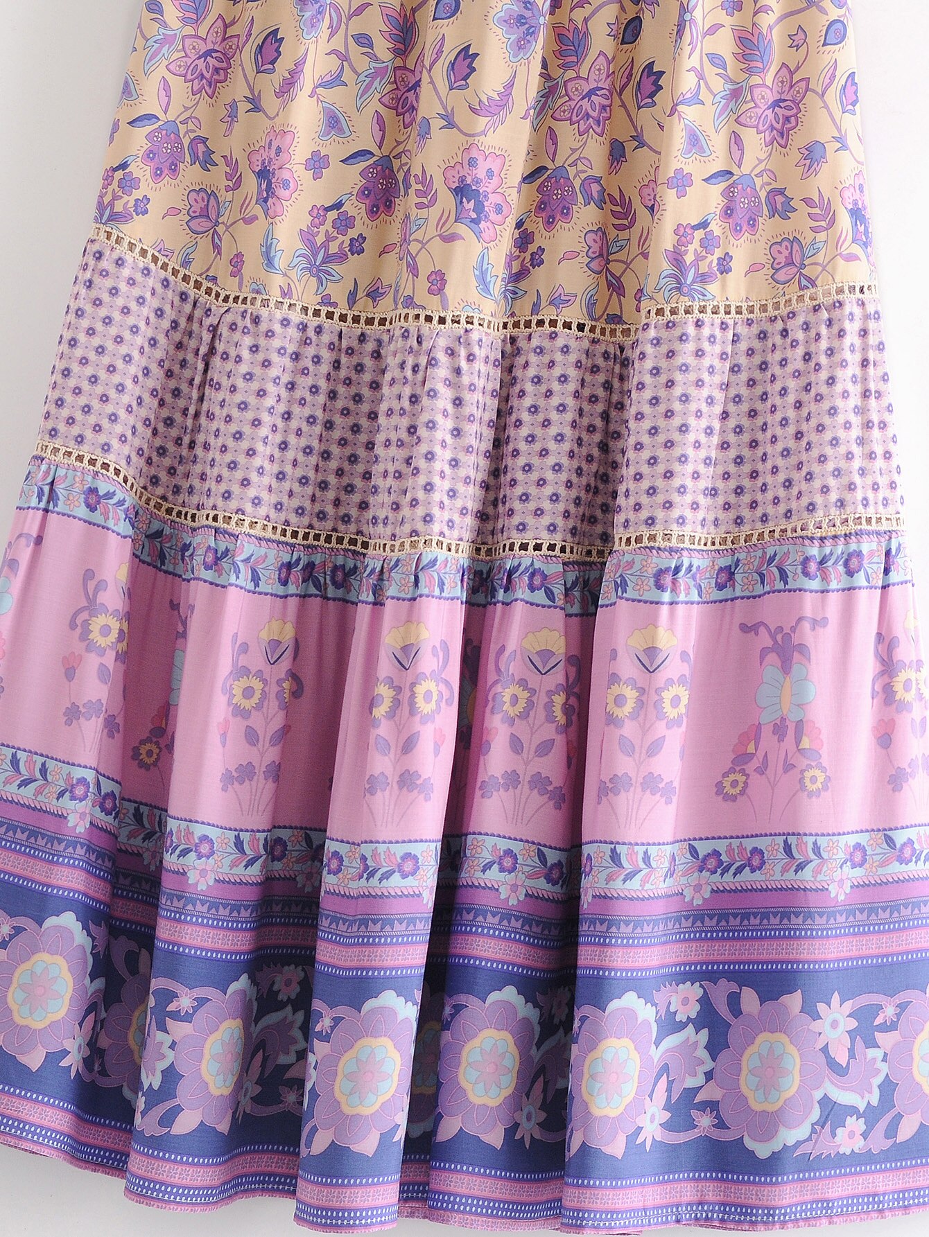 Vintage chic hippie kvinder strand boheme lilla nederdel med blomsterprint høj elastisk talje a-line boho maxi nederdel femme