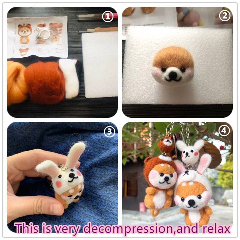 Wool Felt Craft Handmade Animal Toy 5 Styles of Dog Shiba Inu Needle Felted Animals DIY Material Package Christmas Felt Keychain