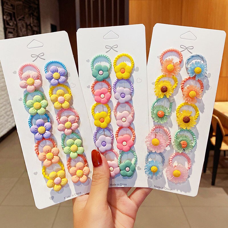 Bandas Elásticas pequeñas para el cabello para niñas, accesorios para el cabello de , lazo para el cabello con flores de dibujos animados, 10 unids/set