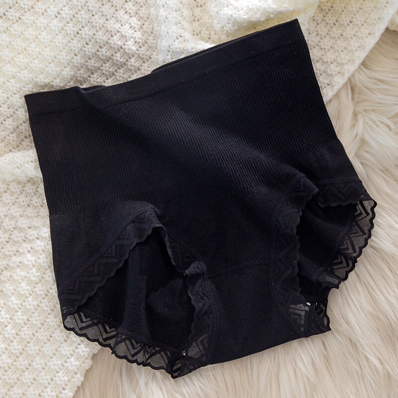 One Size Panties Cotton Panties For Women Sexy Lace Underpants Girl Comfort Briefs High Waist Seamless Panty Lingerie 40-75kg: Elegant black