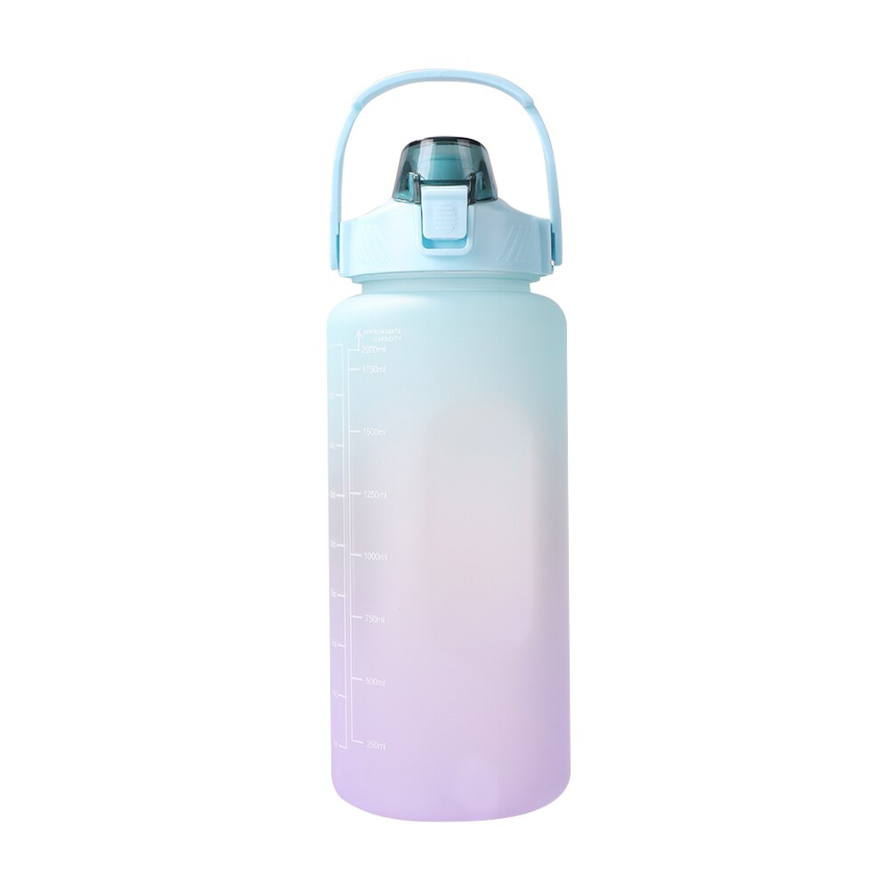 2L Water Fles Stro Cup Tijd Marker Outdoor Sport Drinken Fitness Waterfles Outdoor Sport Student Paar Cup Water Bottl: Green