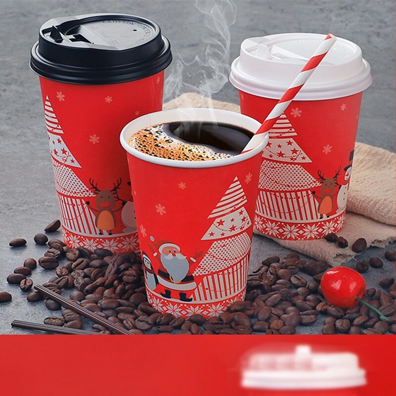 50pcs Net red disposable coffee cup Merry Christmas Santa Claus red drinks paper cups party favors milk tea cup