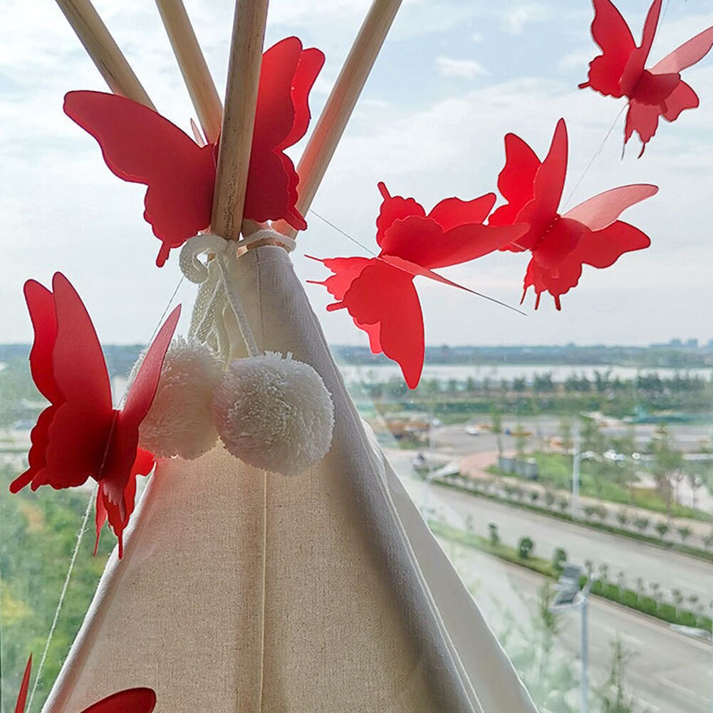 Guirnalda de mariposas de papel 3D para boda, , cumpleaños, Festival, pancarta artesanal, decoraciones colgantes, cadena de mariposas de papel 3D: Rojo