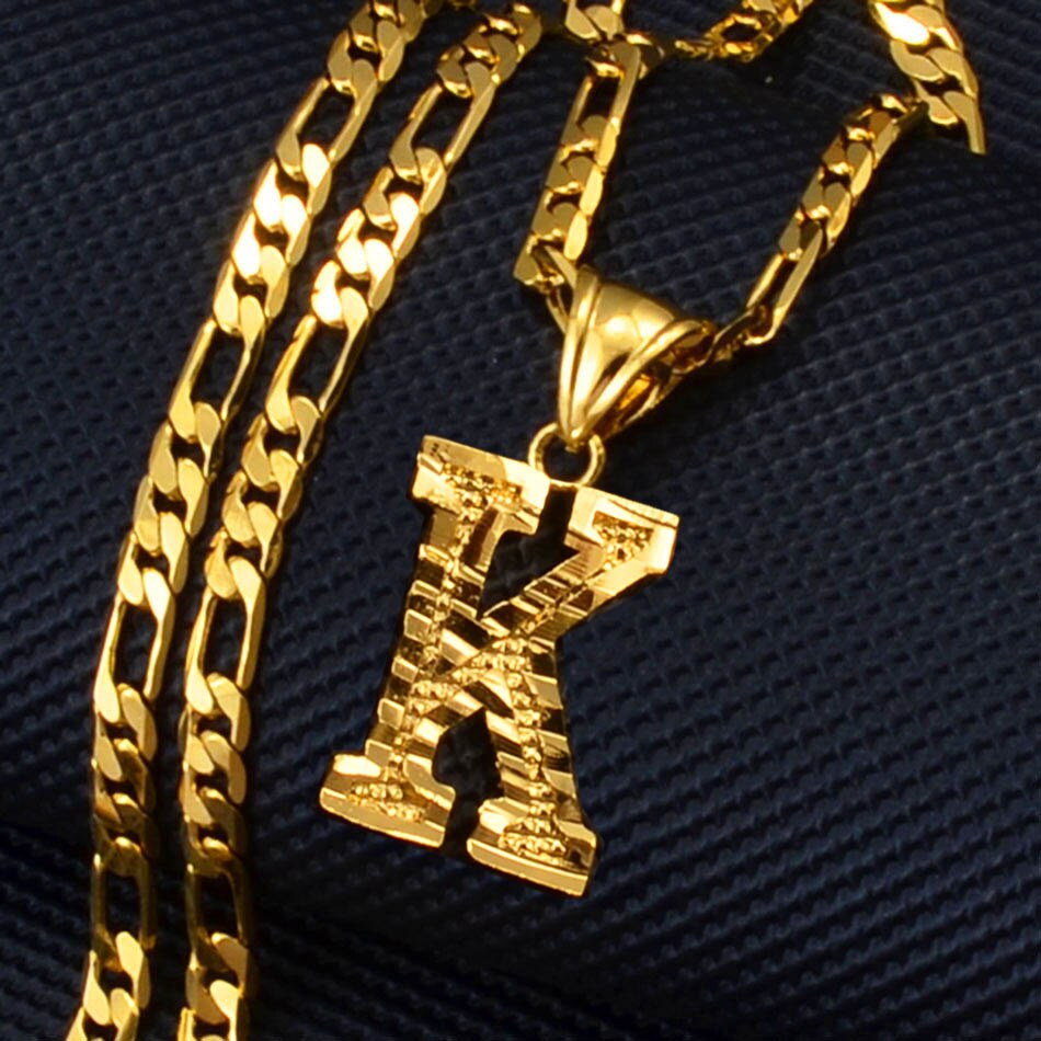 Anniyo A-Z Letters Pendant Necklaces for Women Men Girls English Initial Alphabet Figaro Chains Gold Color Jewelry #058002S: 45cm / Antique Copper Plated