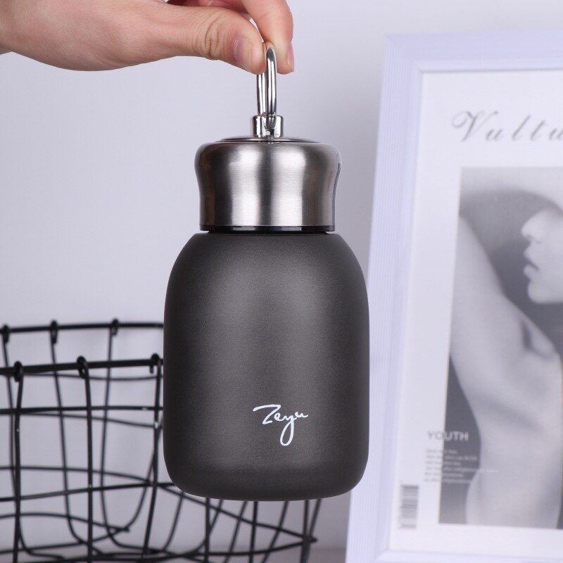 Termo portátil de 300ML con filtro, taza térmica de acero inoxidable, taza de café, botella de agua de viaje,: Negro