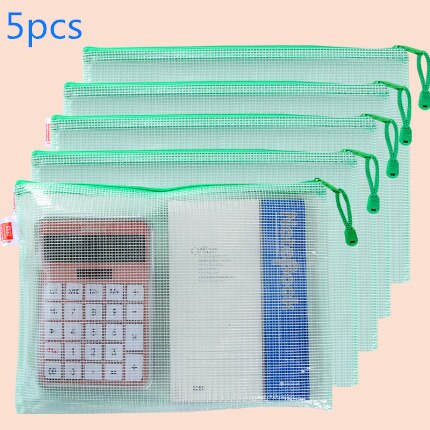 Verdikte A4 Document Zak Transparante Grote Capaciteit A4 Test Papier Opbergtas Briefpapier Waterdicht Etui Kantoorbenodigdheden: A4 green 5pcs
