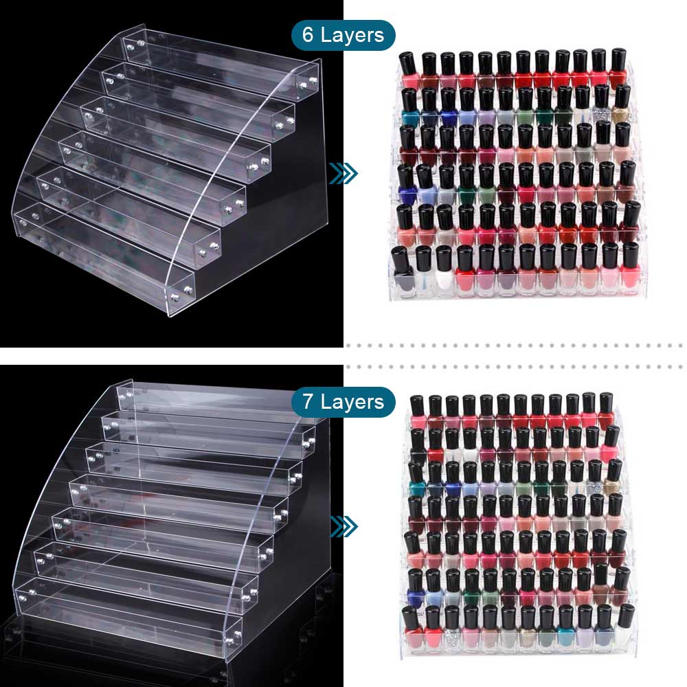 Acrylic 1 To 7 Tier Nail Polish Rack Nail Art Display Holder Cosmetic Varnish Organizer Stand Plastic Manicure Storage Nail Box