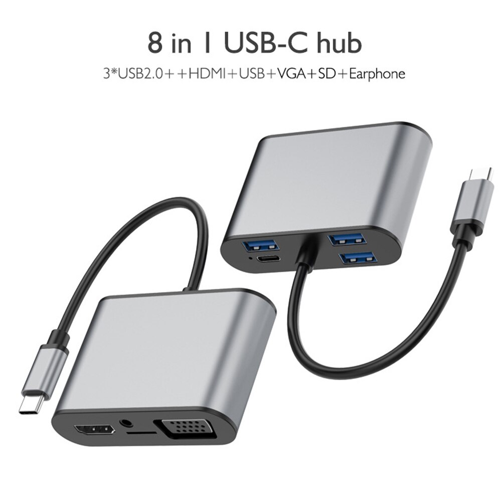 Usb C Hub Type C Naar Usb 3.0 Hub Hdmi Adapter Voor Macbook Pro Huawei Mate 30 USB-C 3.0 splitter Poort Type C Hub Telefoon Oplader: 8 in 1