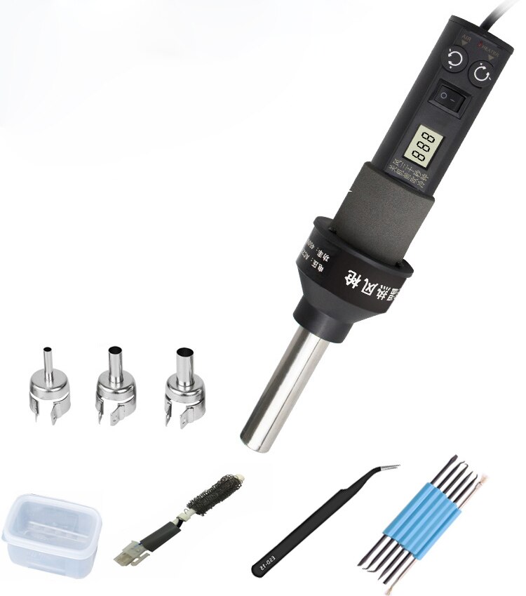 450W Lcd Verstelbare 450 Graden Elektronische Heat Air Gun Desolderen Soldeerstation Ic Smd Bga Rework 3 Nozzle 8018 Lcd: WHITE