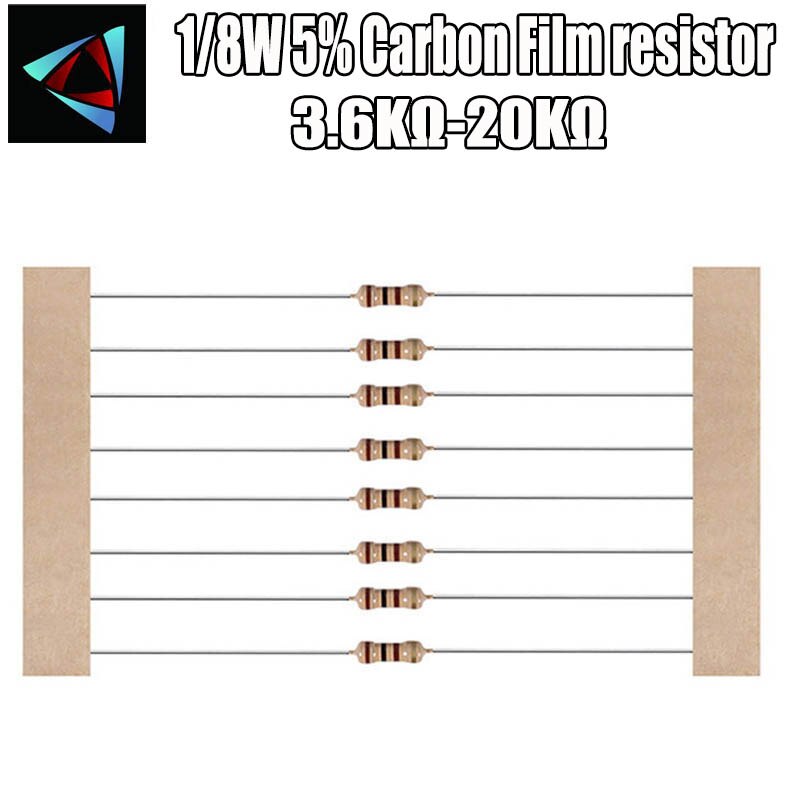 100pcs 1/8W 0.125W 5% Carbon Film Resistor 3.6K 3.9K 4.3K 4.7K 5.1K 5.6K 6.2K 6.8K 7.5K 8.2K 9.1K 10K 12K 15K 18K 20K ohm