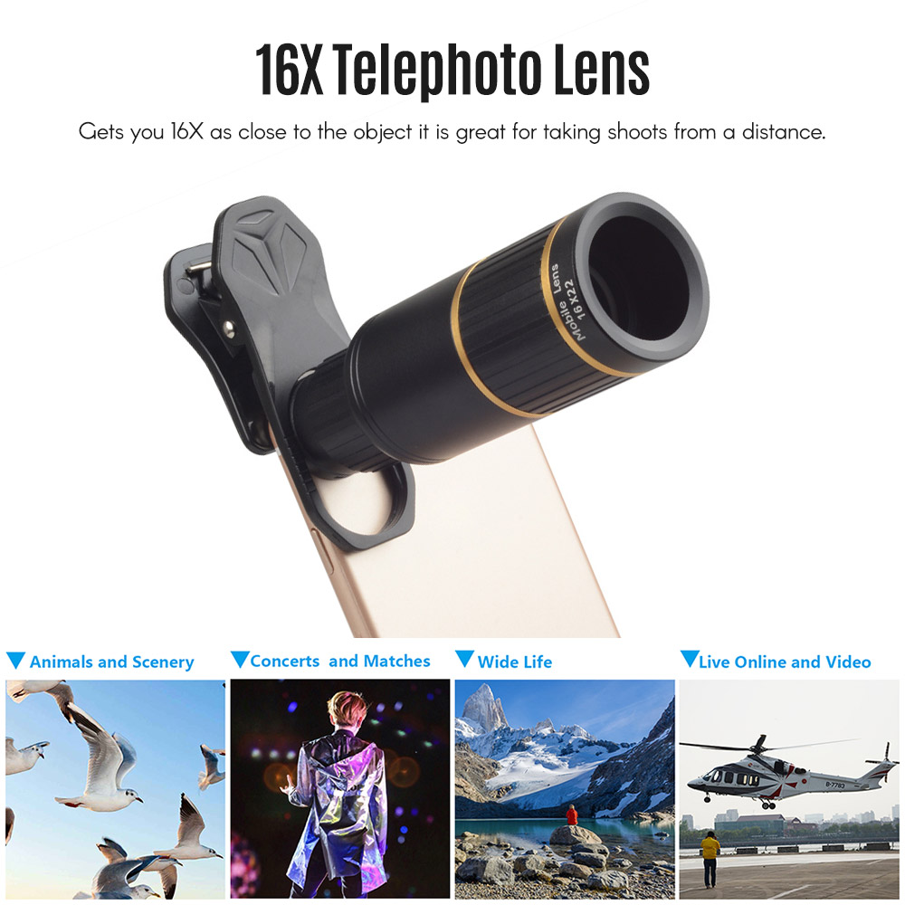 APEXEL APL-JS16XJJ04D5 6 In 1 Telefoon Lens Kit Tele Fisheye Lens 0.63X Groothoek 15X Macro Lens Filter voor Samsung huawei