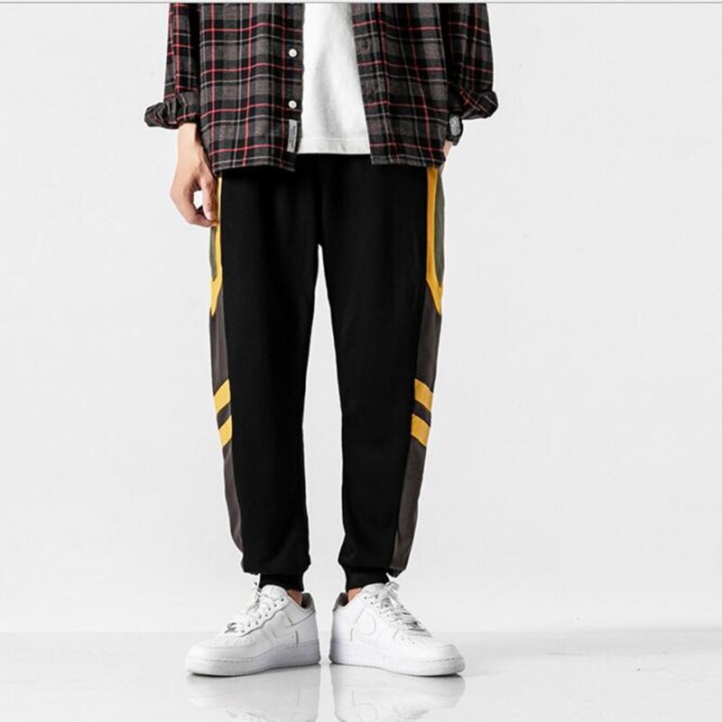 Hip Hop Streetwear Men's Patchwork Pants Men Casual Cargo Pant Trousers High Street Elastic Waist Harem Pant Men