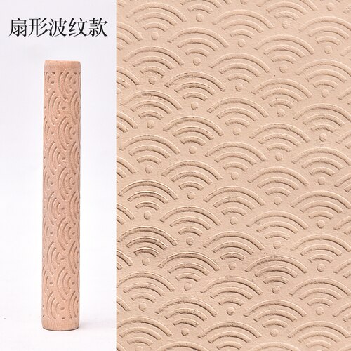 Large Wooden Texture Mud Rolling Mud Board Printing Embossing Stick Wood Grain Rolling Mud Pin Clay Sculpture Modeling Tools: Fan pattern