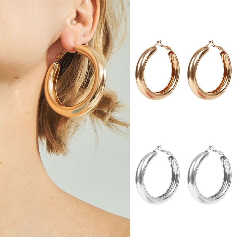 Punk Rock Hoop Earrings Minimalist Thick Tube Big Round Circle Gold Hoop Earrings Hyperbole Jewelry for Women Girls