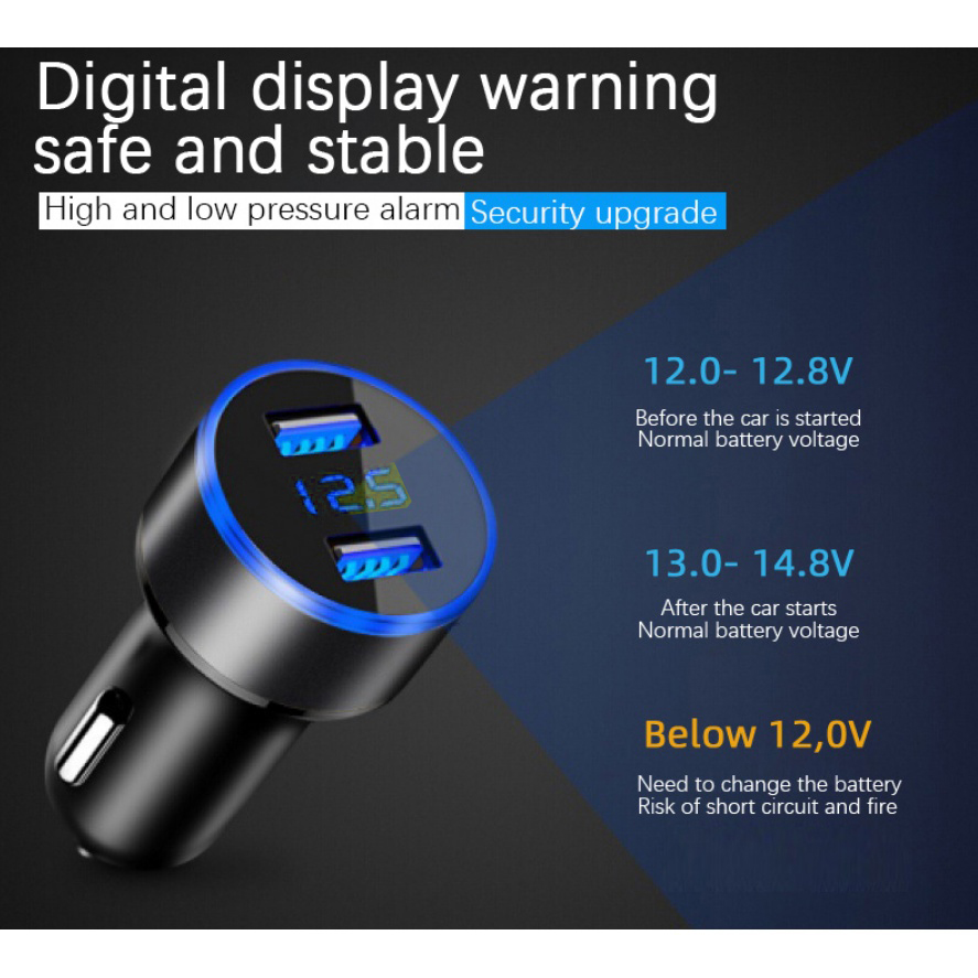 3.1A Autolader Voor Sigarettenaansteker 12V 2 Port Dual Usb Quick Fast Opladen Auto Kosten Met Led Display voltmeter Voor Auto &#39;S