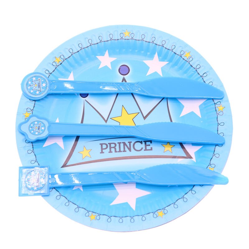 Bleu Prince couronne thème fête d'anniversaire assiettes tasses pailles mariage bébé douche décorations drapeau fournitures vaisselle jetable ensemble: Knife 10pcs
