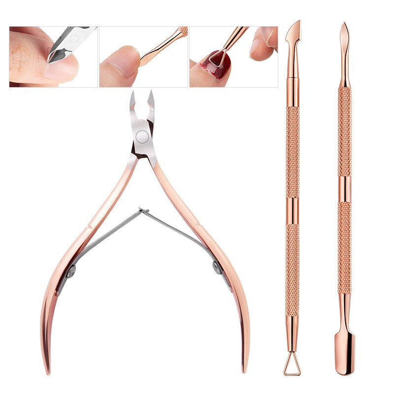 2Pcs/Set Stainless Steel Nail Art Cutter Scissor 2 Ways Cuticle Clipper Pusher Dead Skin Remover Kit Manicure Pedicure Tools