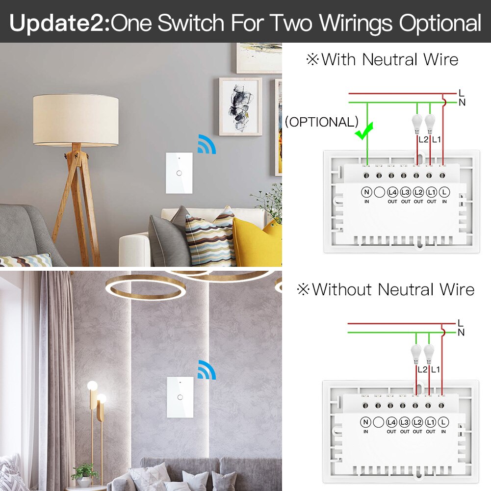 Zigbee Muur Touch Smart Lichtschakelaar Met Neutrale/Geen Neutraal, geen Condensator Smart Leven/Tuya Werkt Met Alexa,Google Hub Nodig