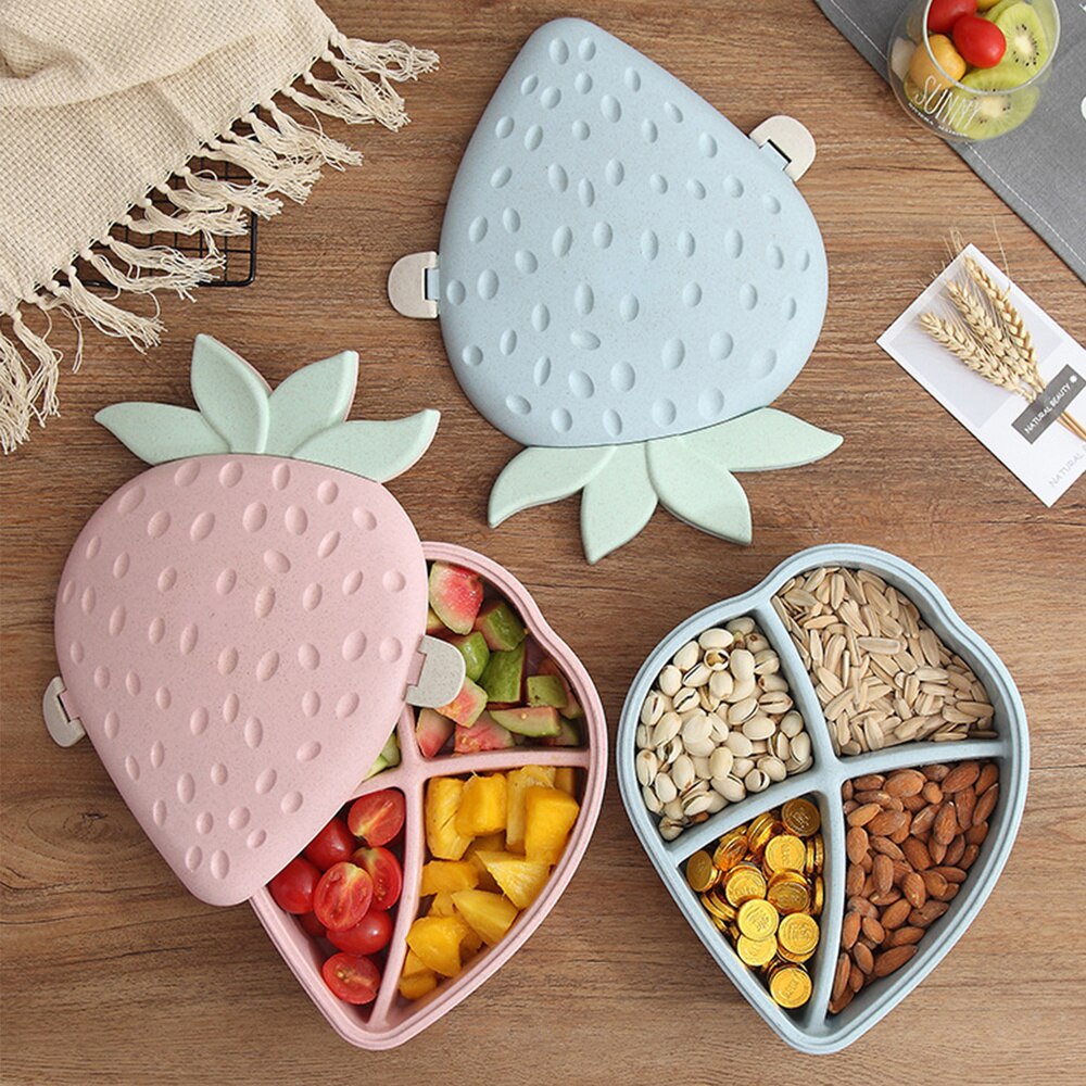 Tarwe Stro Fruit Verdeeld Plaat Aardbei Gedroogd Fruit Snack Tray Noten Snoep Opbergdoos Met Deksel)