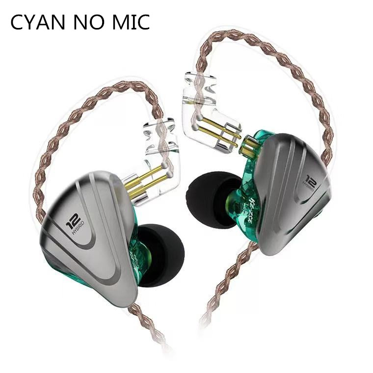 KZ ZSX 1DD+5BA 12 Unit Hybrid In-ear Earphones HIFI Metal Headset Music Sport KZ ZS10 PRO AS12 AS16 ZSN PRO C12 DM7 as06 v90: cyan no mic